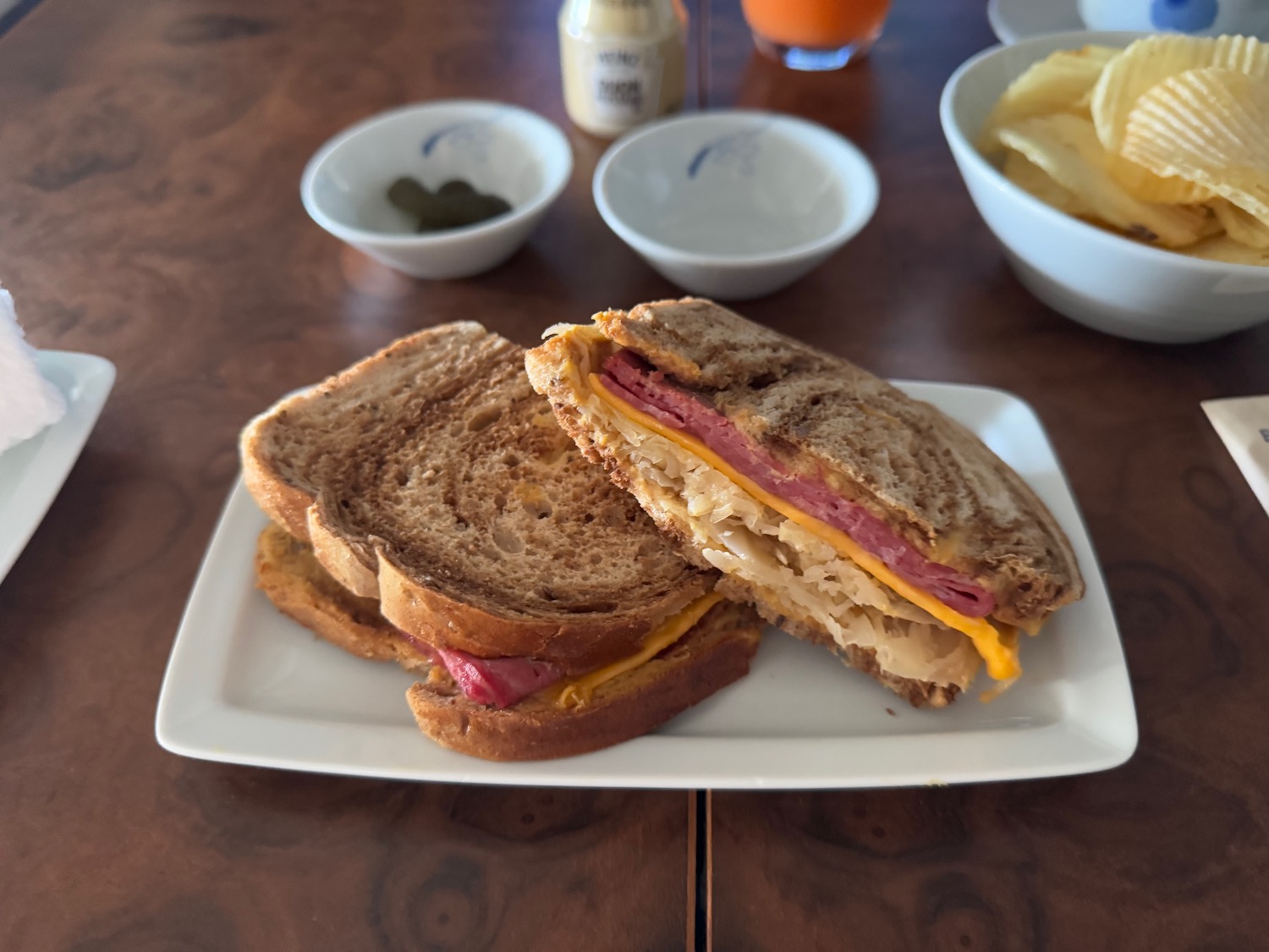 a plate of sandwiches on a table