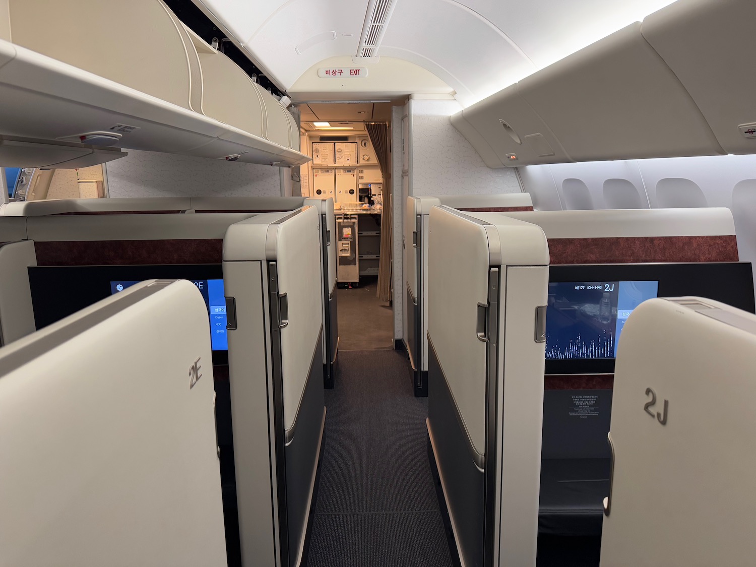 a row of chairs in an airplane