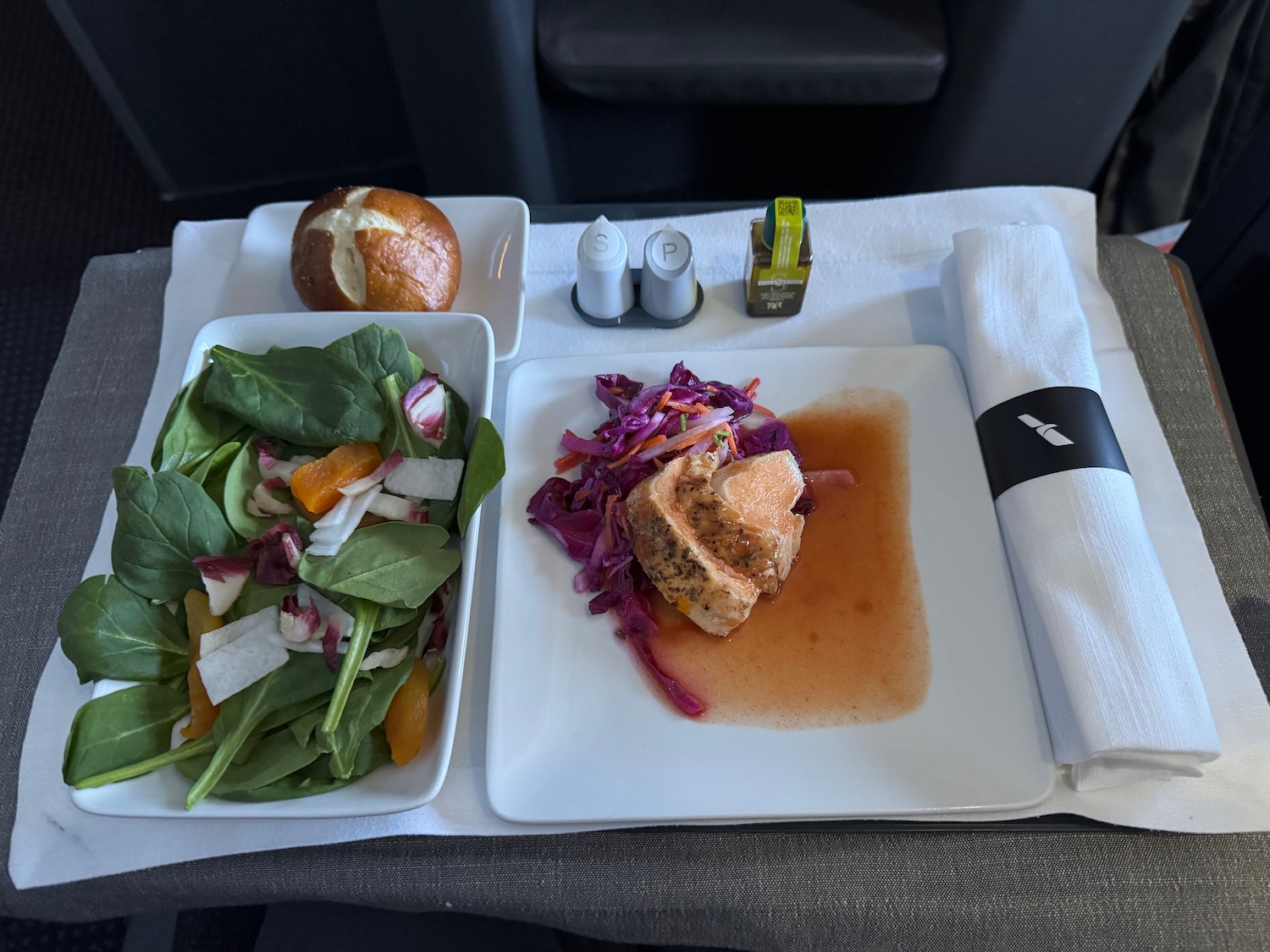 a plate of food on a tray