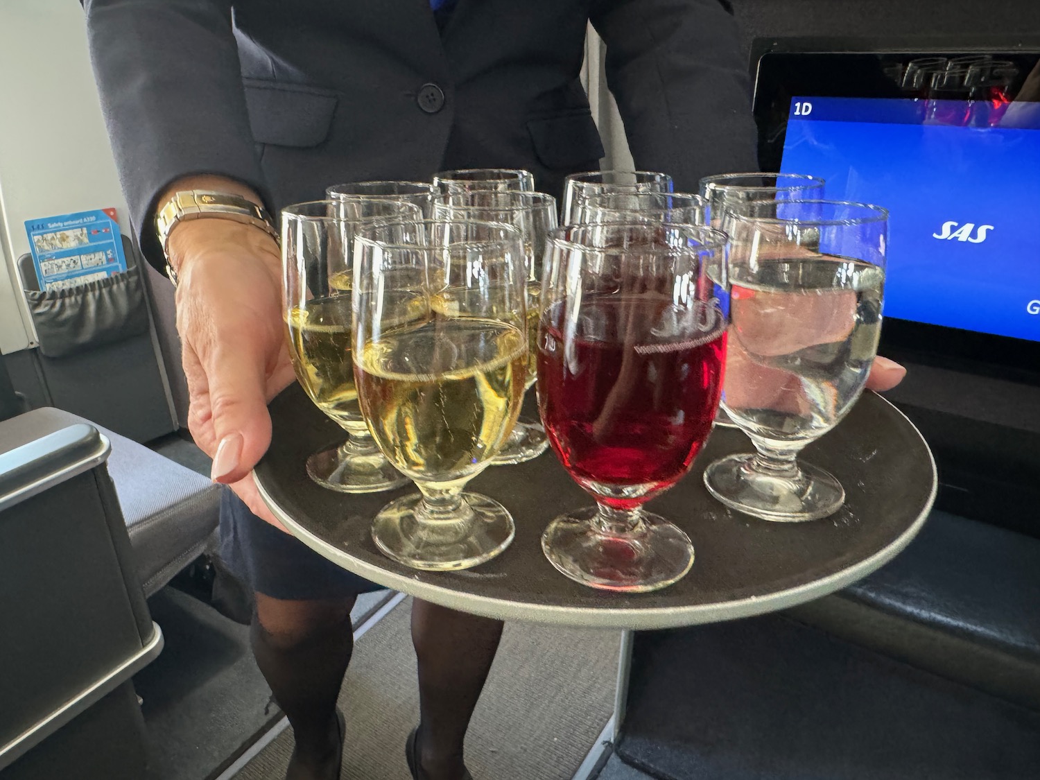 a tray of wine glasses