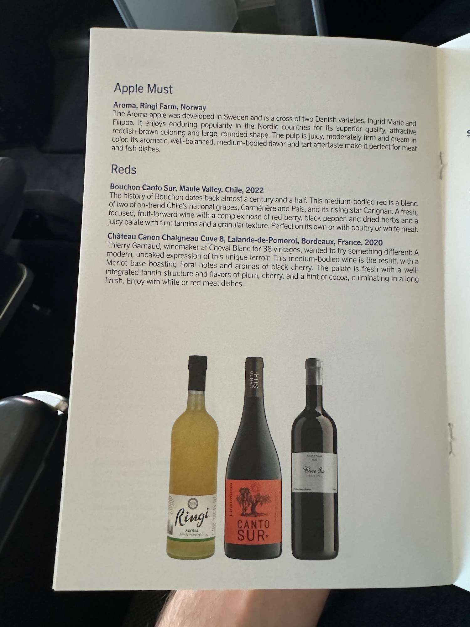 a menu of wine bottles