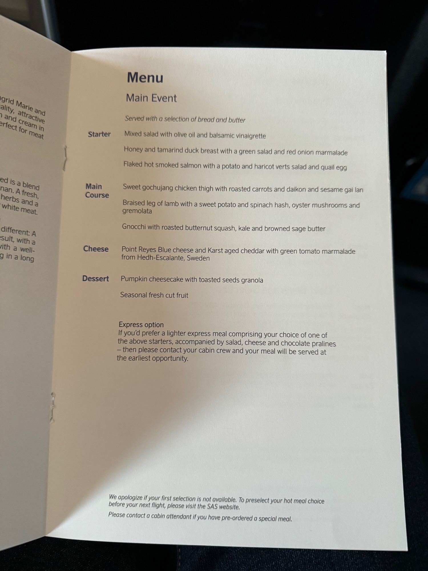 a menu of a restaurant