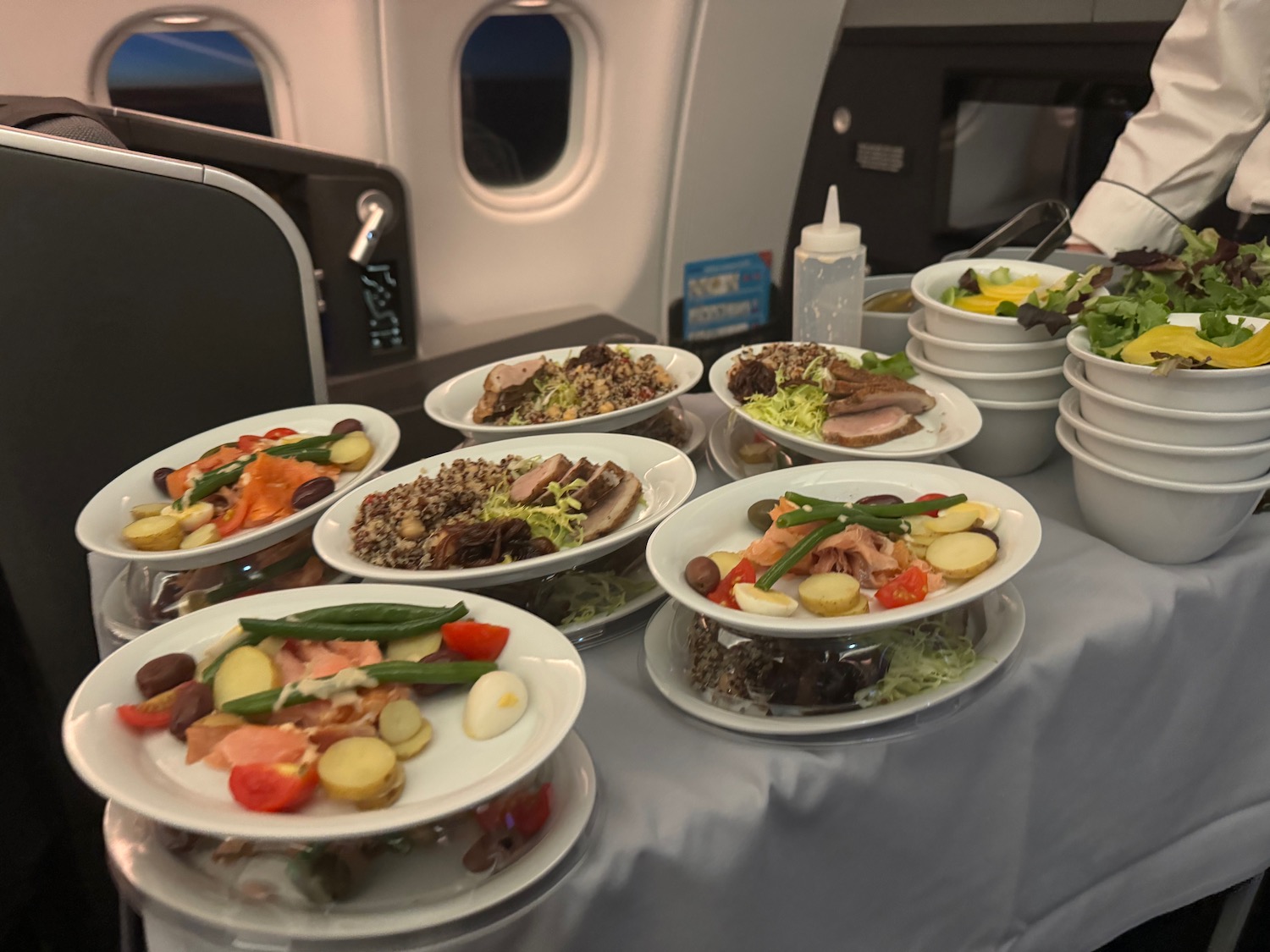 a table with plates of food on it