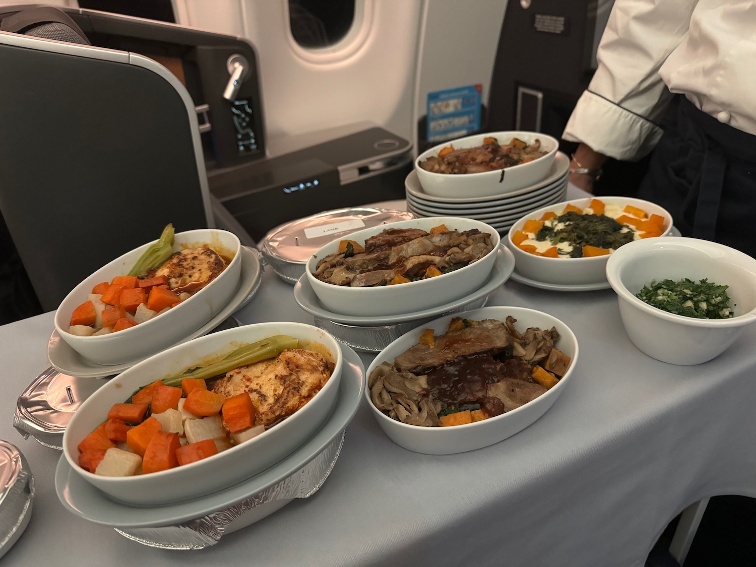 a table with plates of food on it