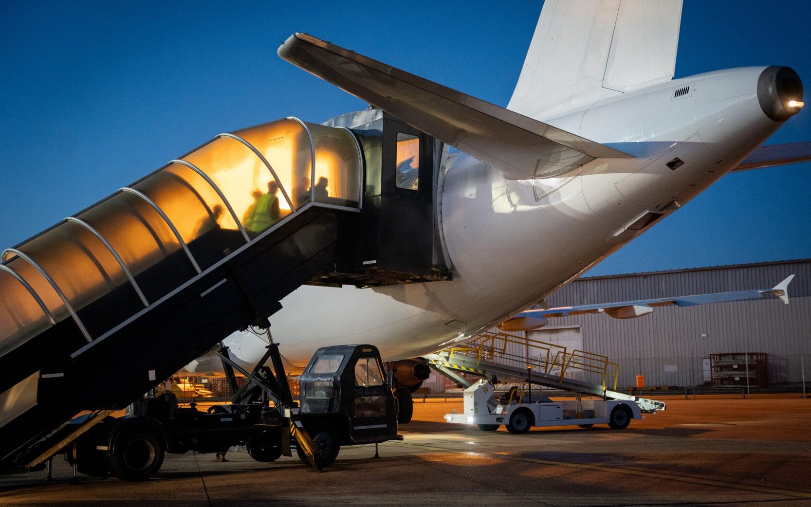 a plane with a staircase