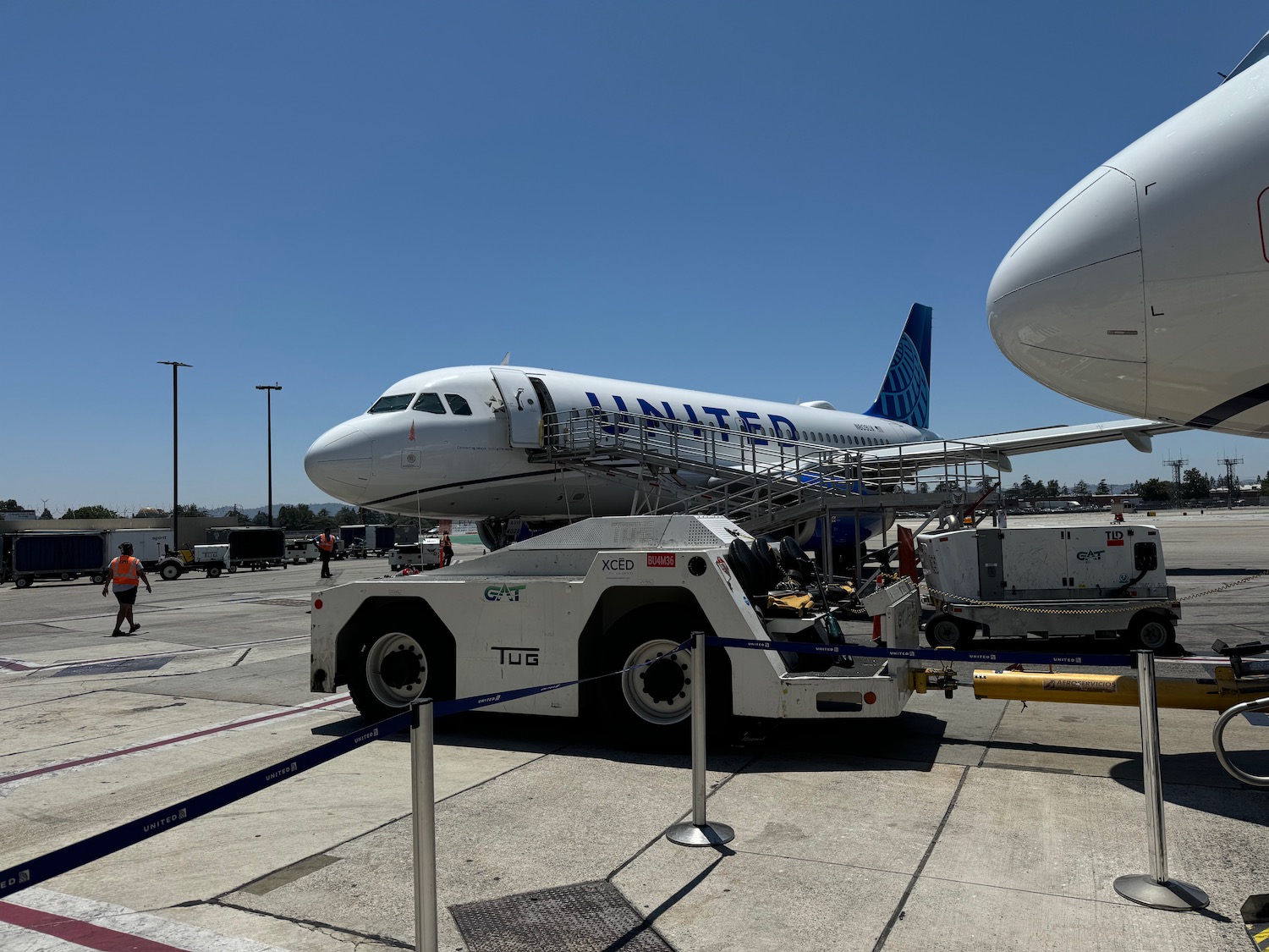 a plane parked on a tarmac