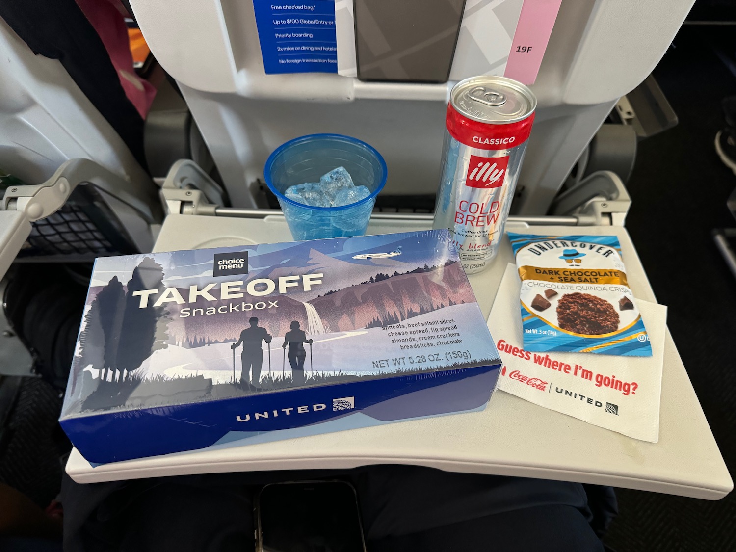 a tray with food and drink on it