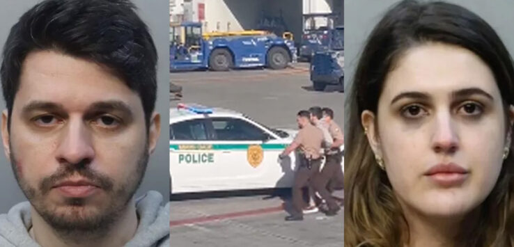 a man and woman with police cars