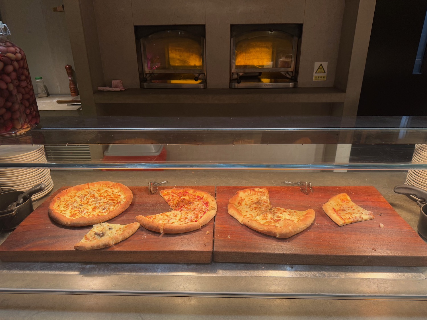 pizza slices of pizza on a wood tray