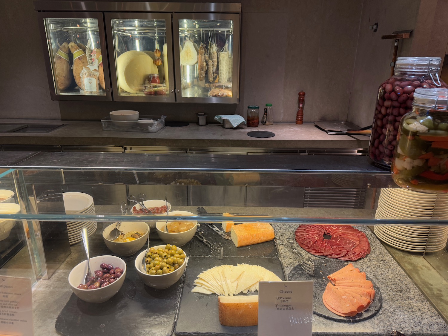 a display case with food on it