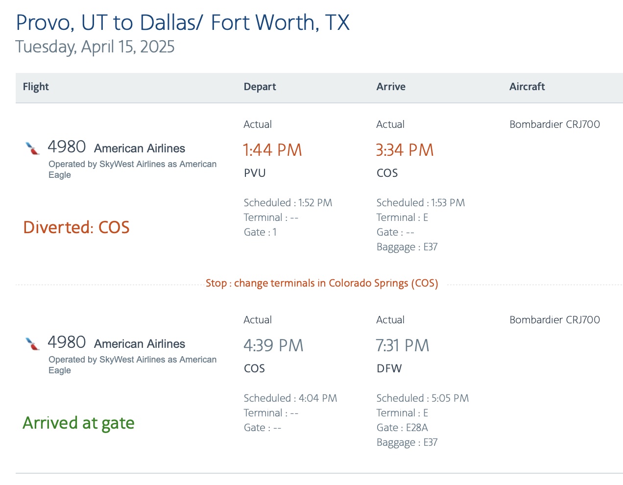 a screenshot of a flight schedule