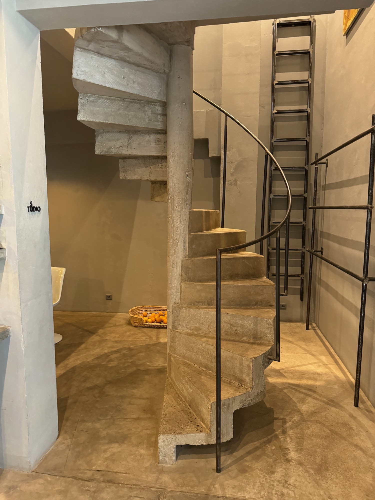 a spiral staircase in a room
