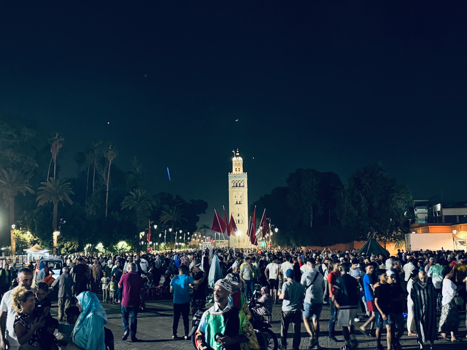 a large crowd of people in a city at night