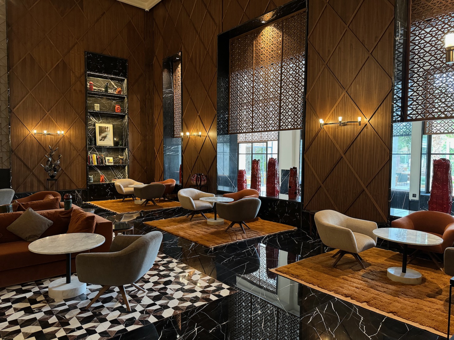 a room with chairs and tables