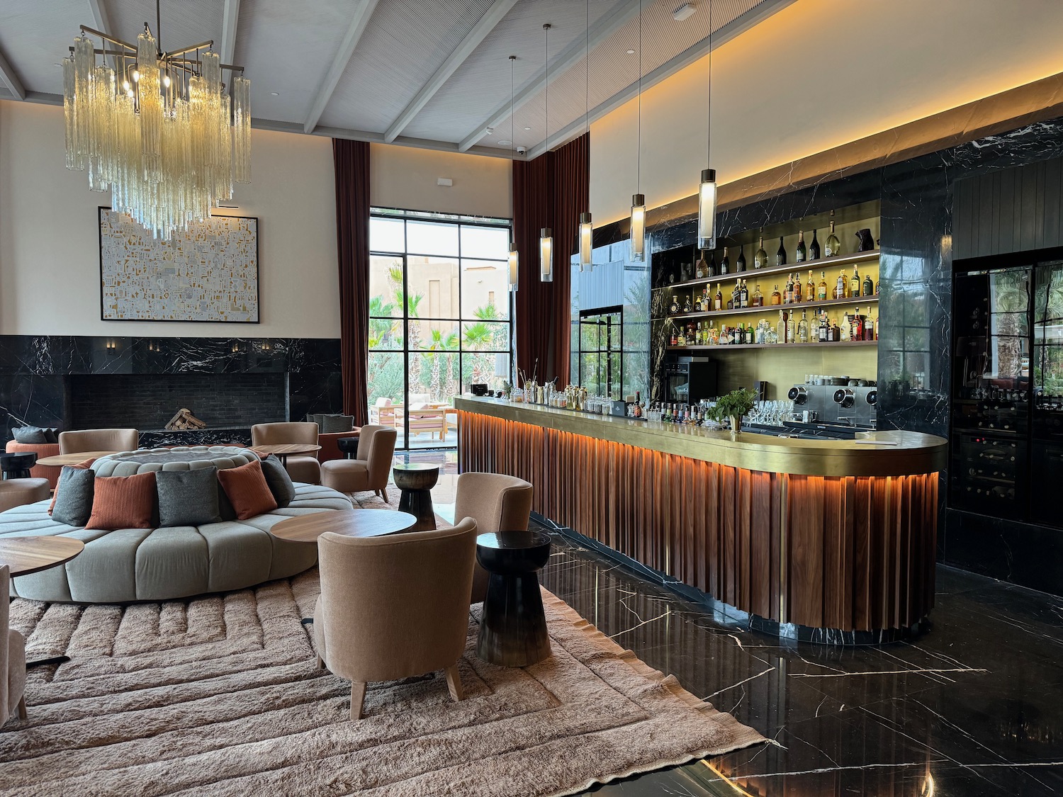 a room with a bar and a couch