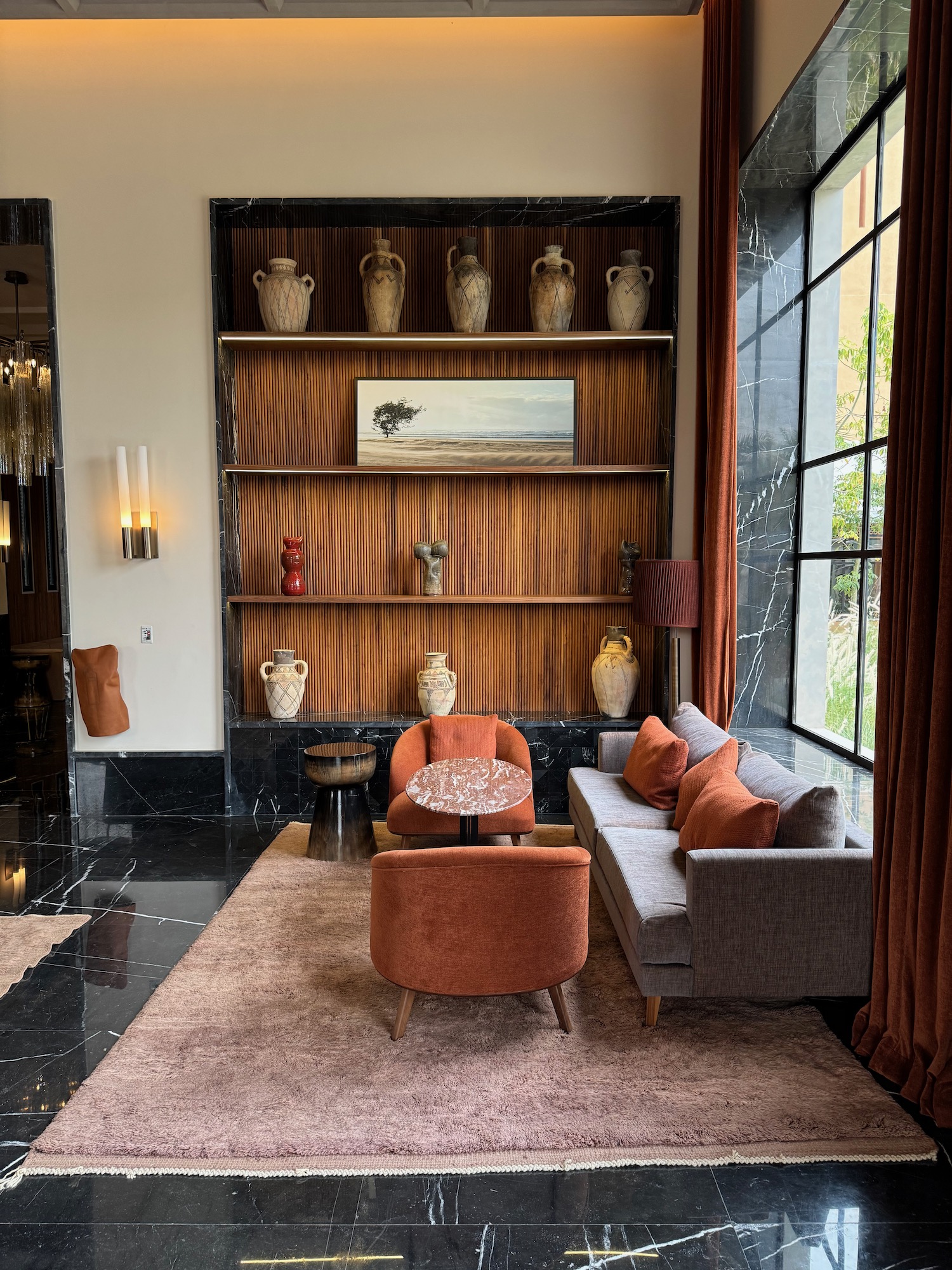 a living room with a couch and a table