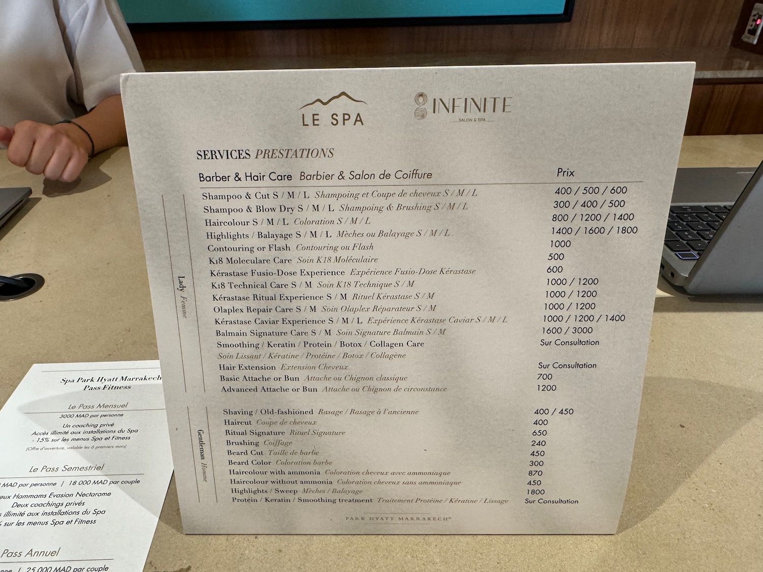 a menu on a table