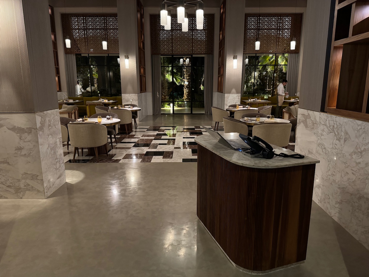 a room with tables and chairs