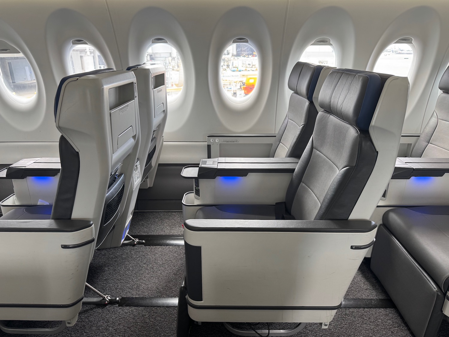 a row of seats in an airplane