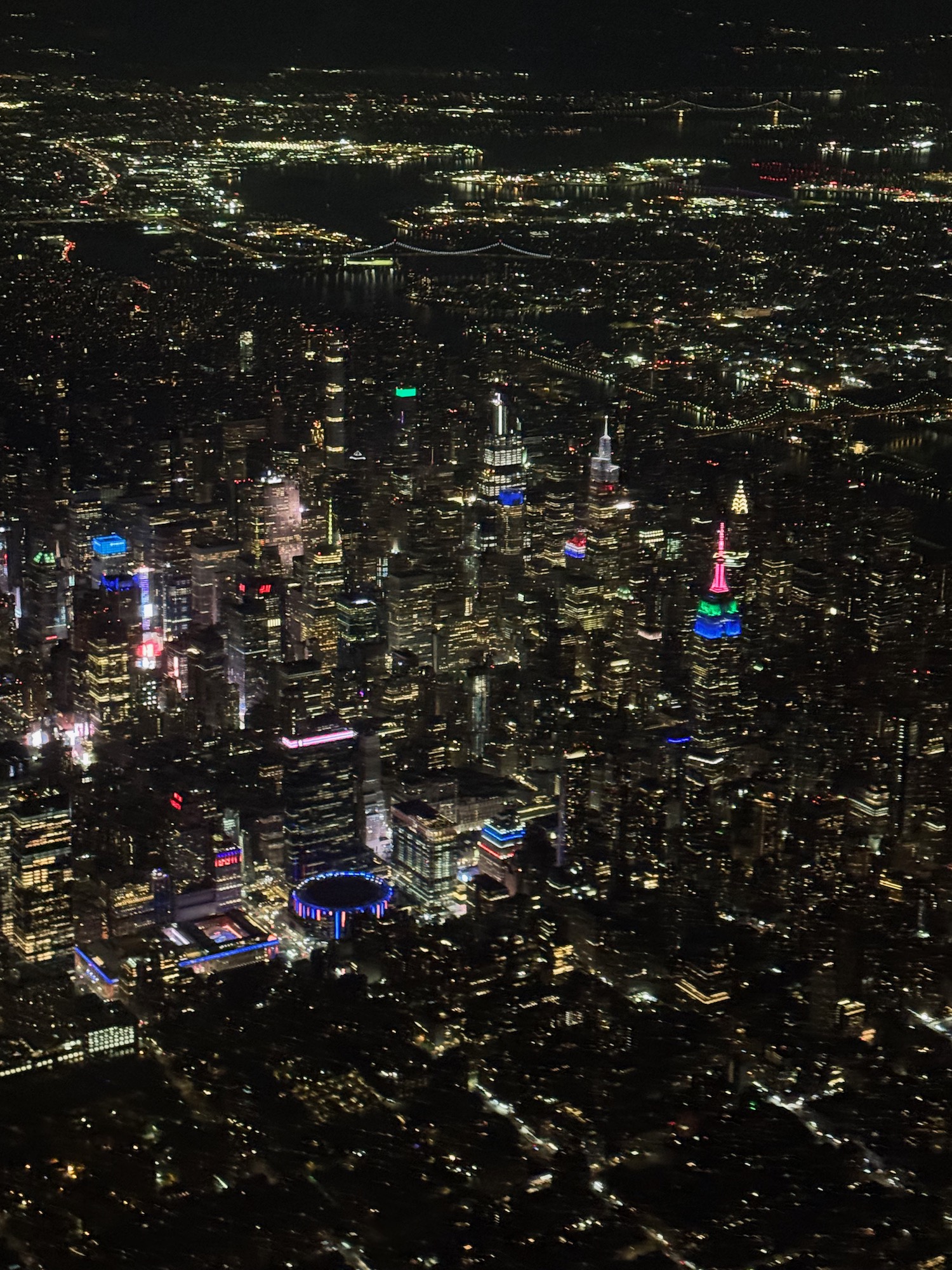 a city at night from above