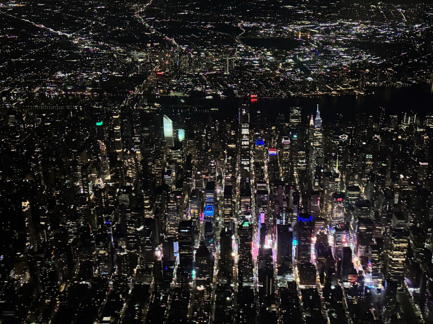 a city at night from above
