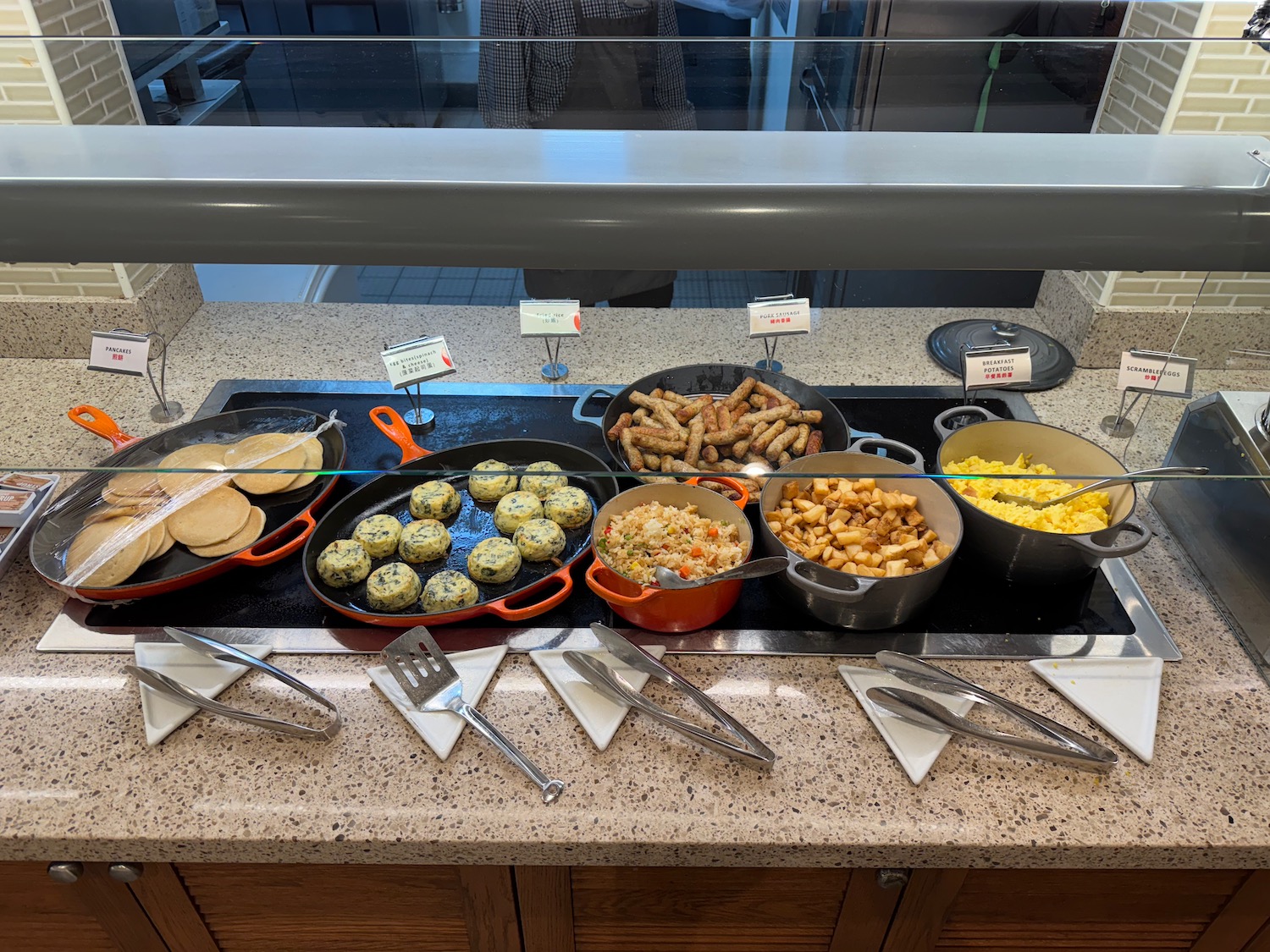 a buffet with food on the counter