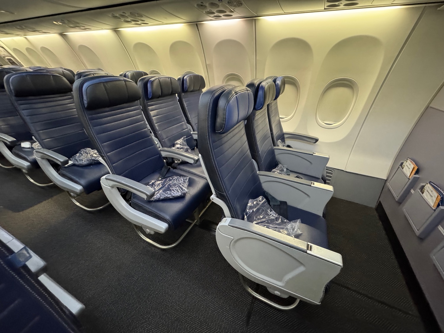 a row of seats in an airplane