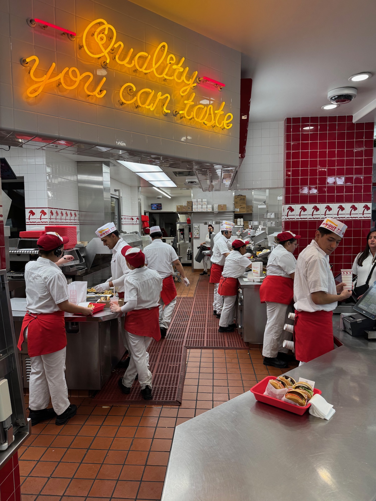 a group of people in a fast food restaurant