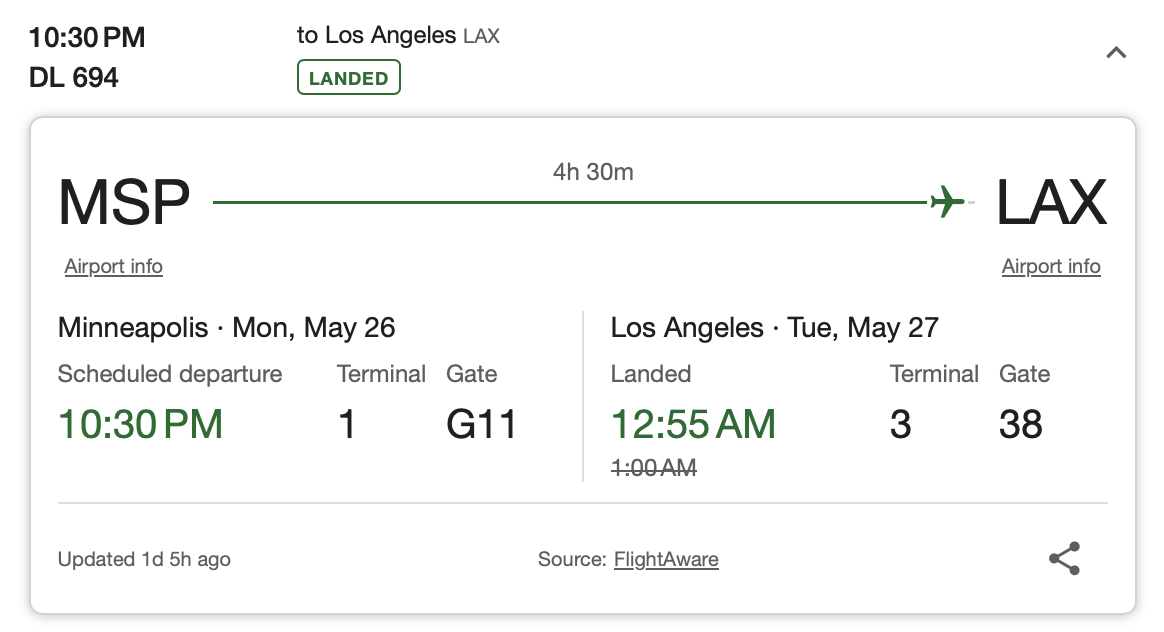 a screenshot of a flight schedule