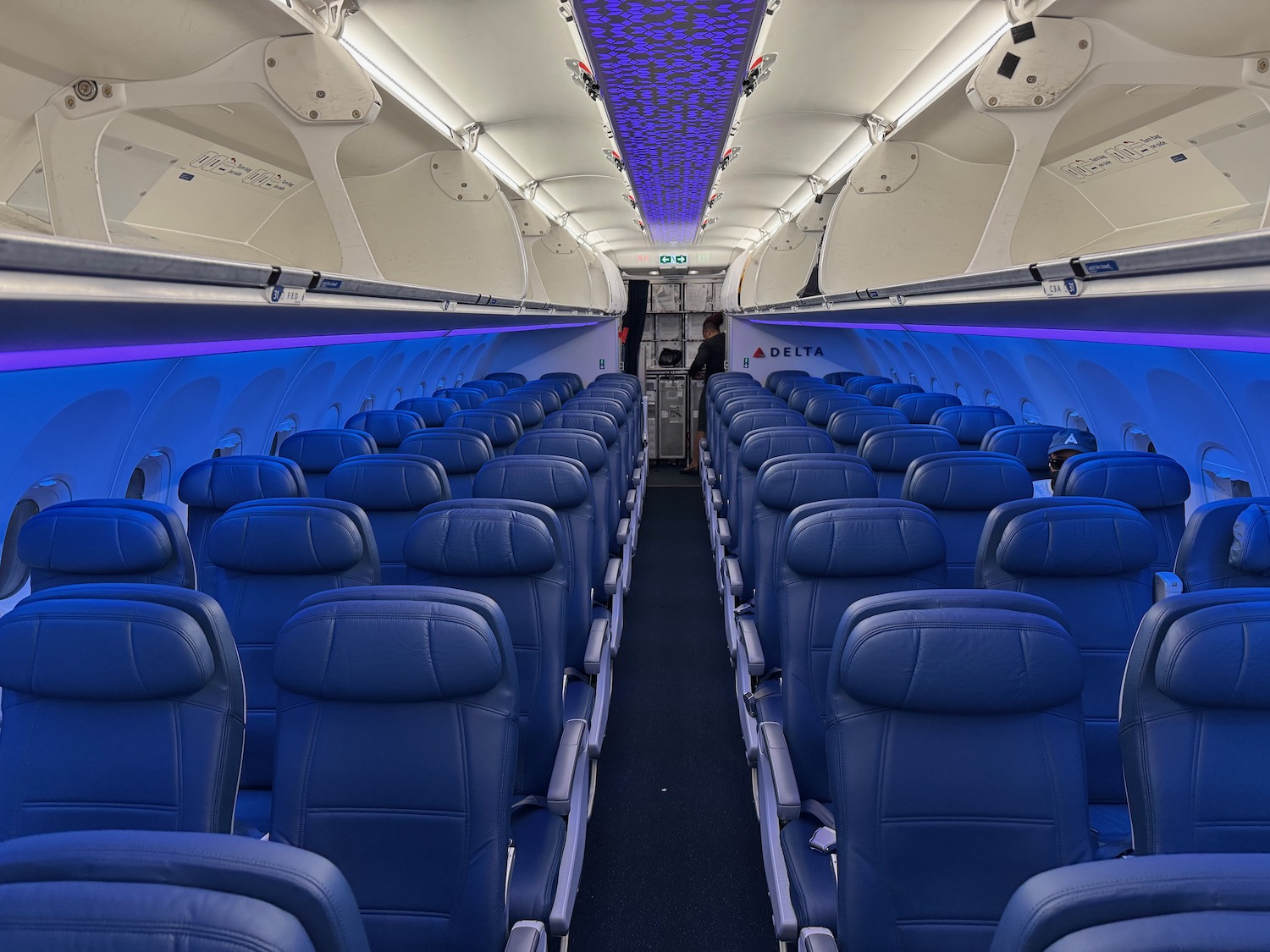 an airplane with blue seats