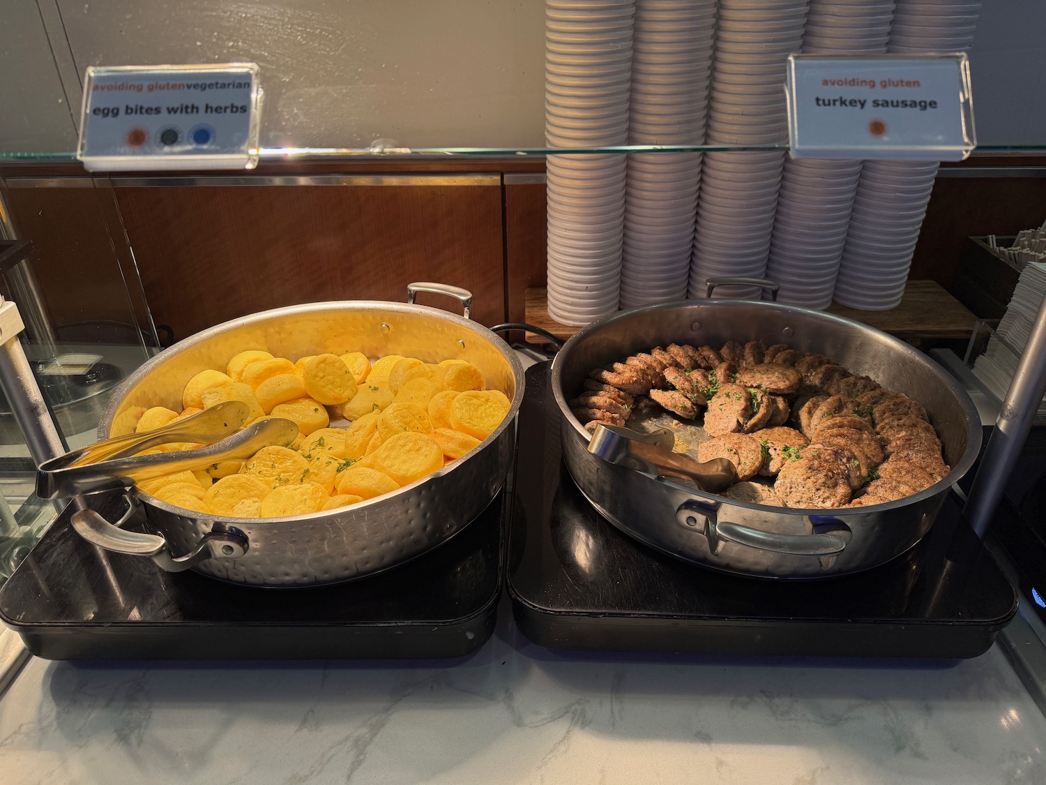 a group of pans with food in them