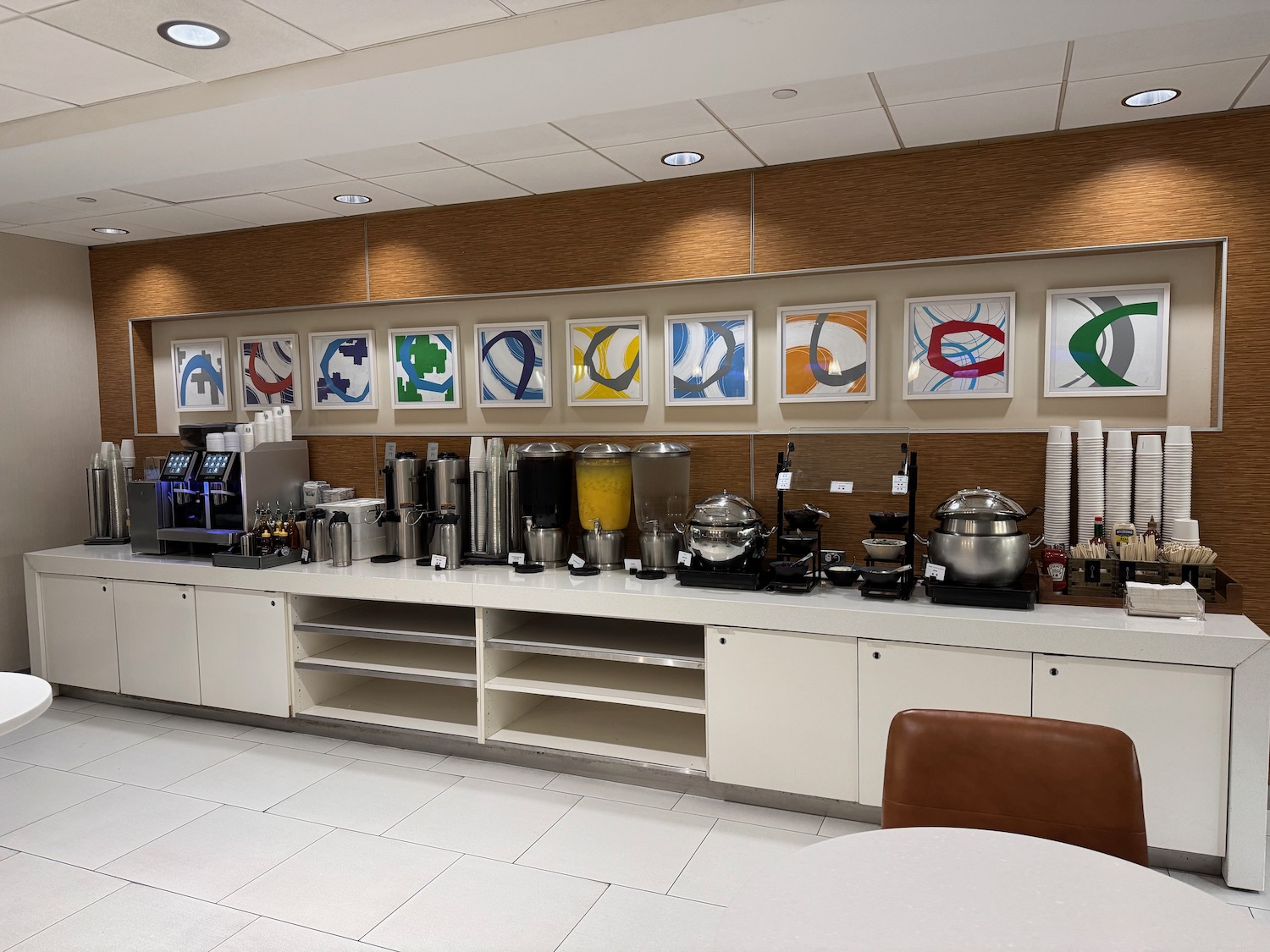 a room with a coffee shop