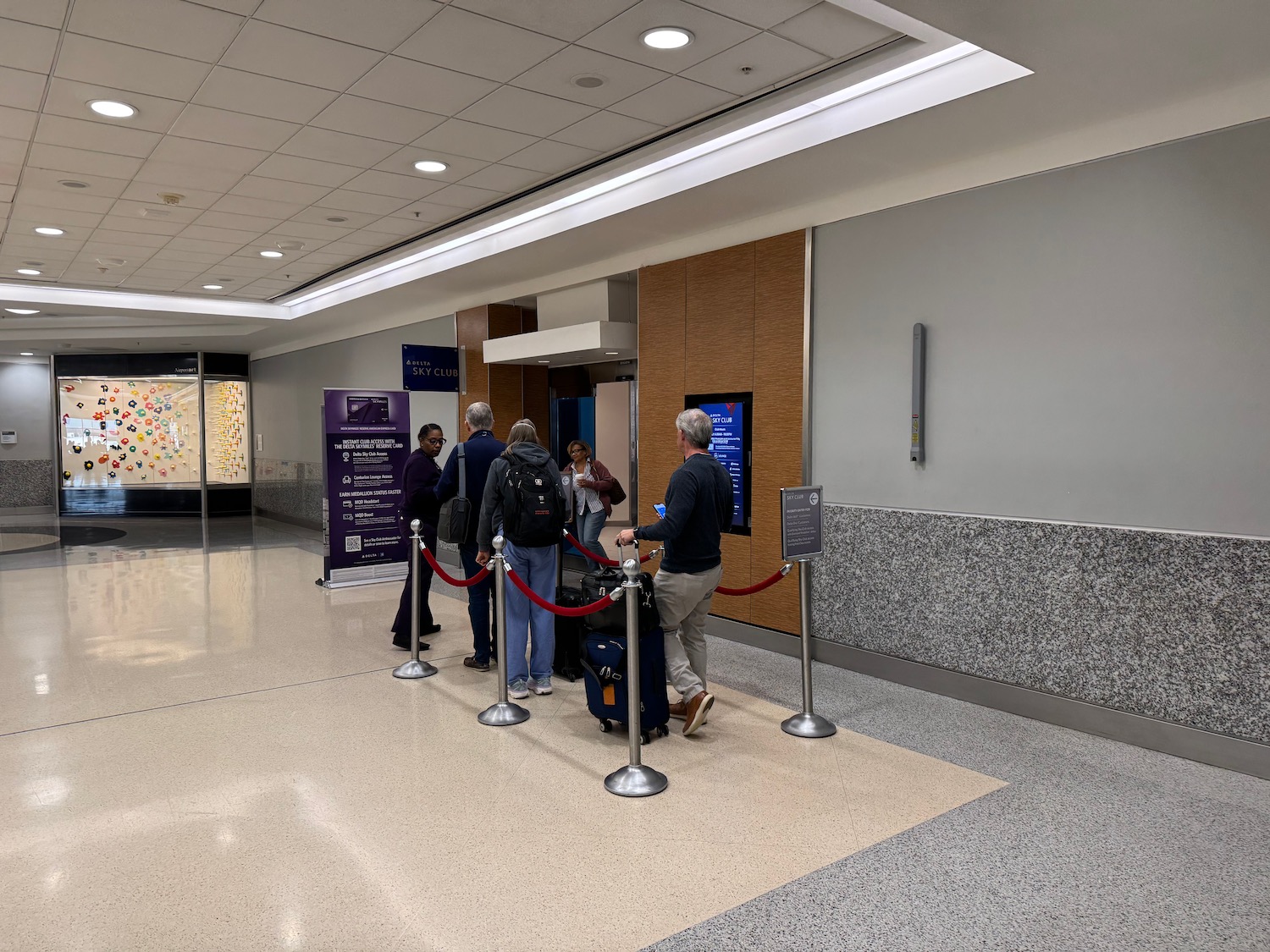a group of people standing in a line
