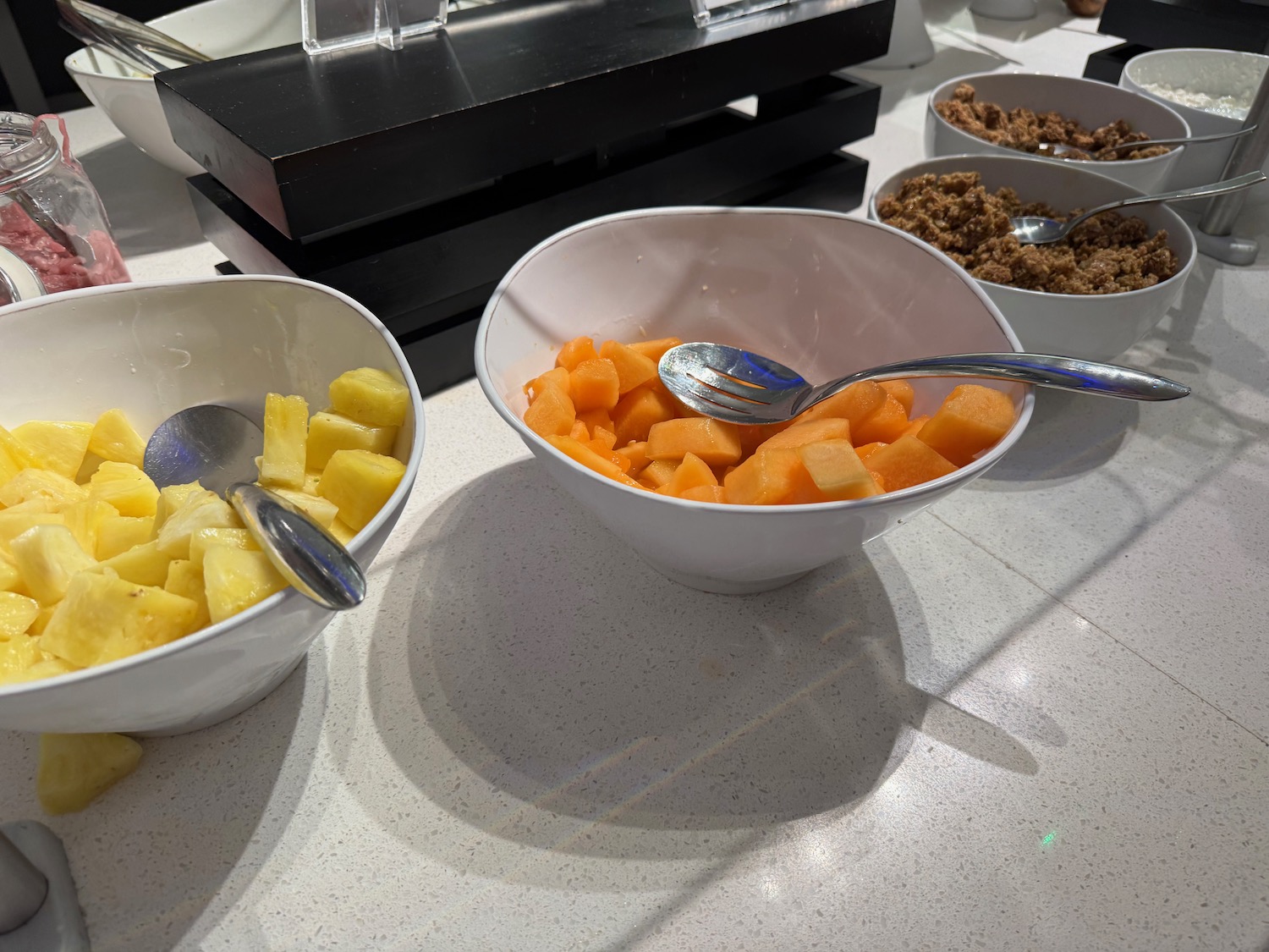 a group of bowls of food