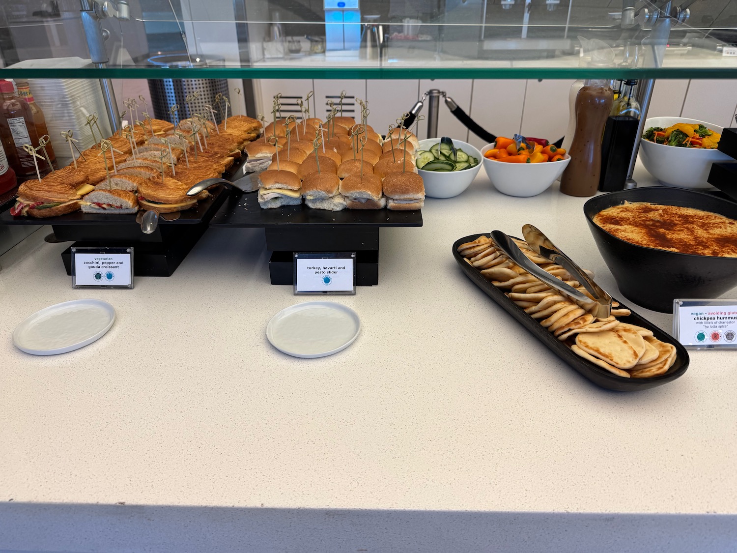 a buffet table with food on it