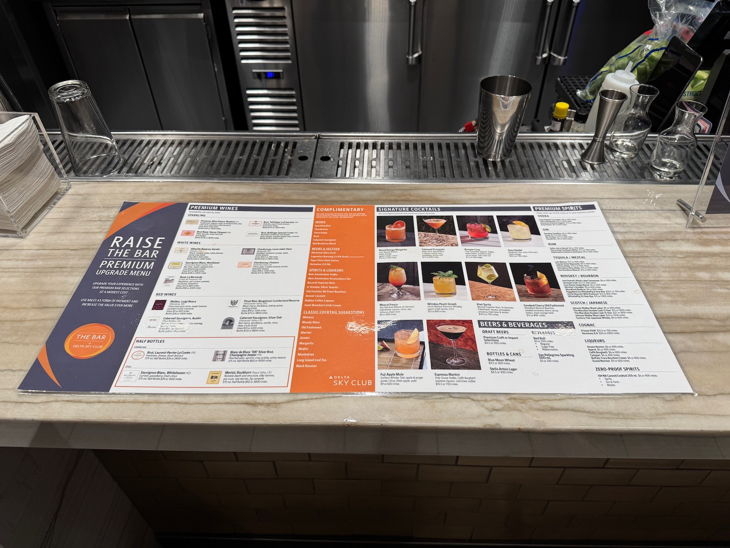 a menu on a counter