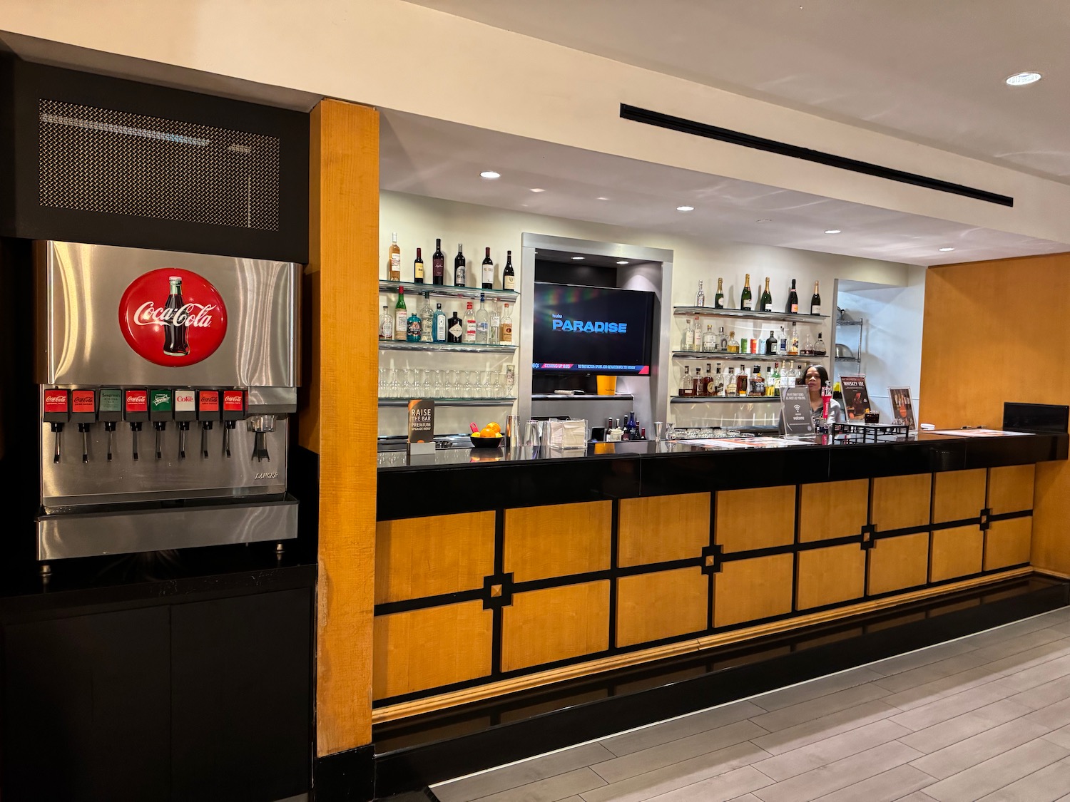 a bar with a soda dispenser