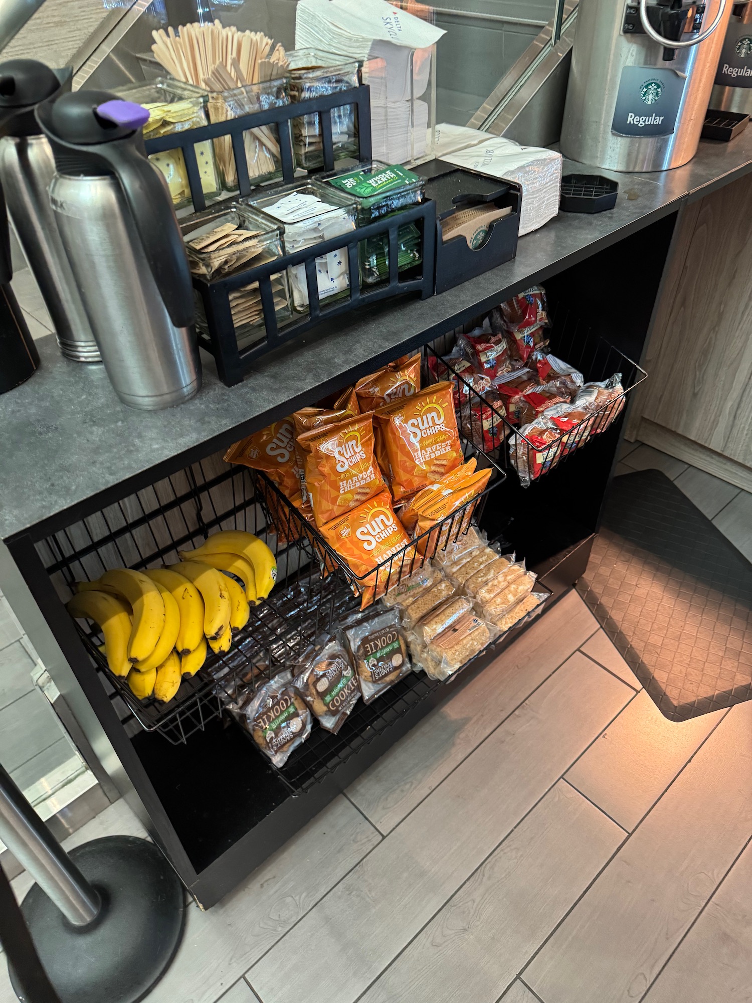 a shelf with food on it