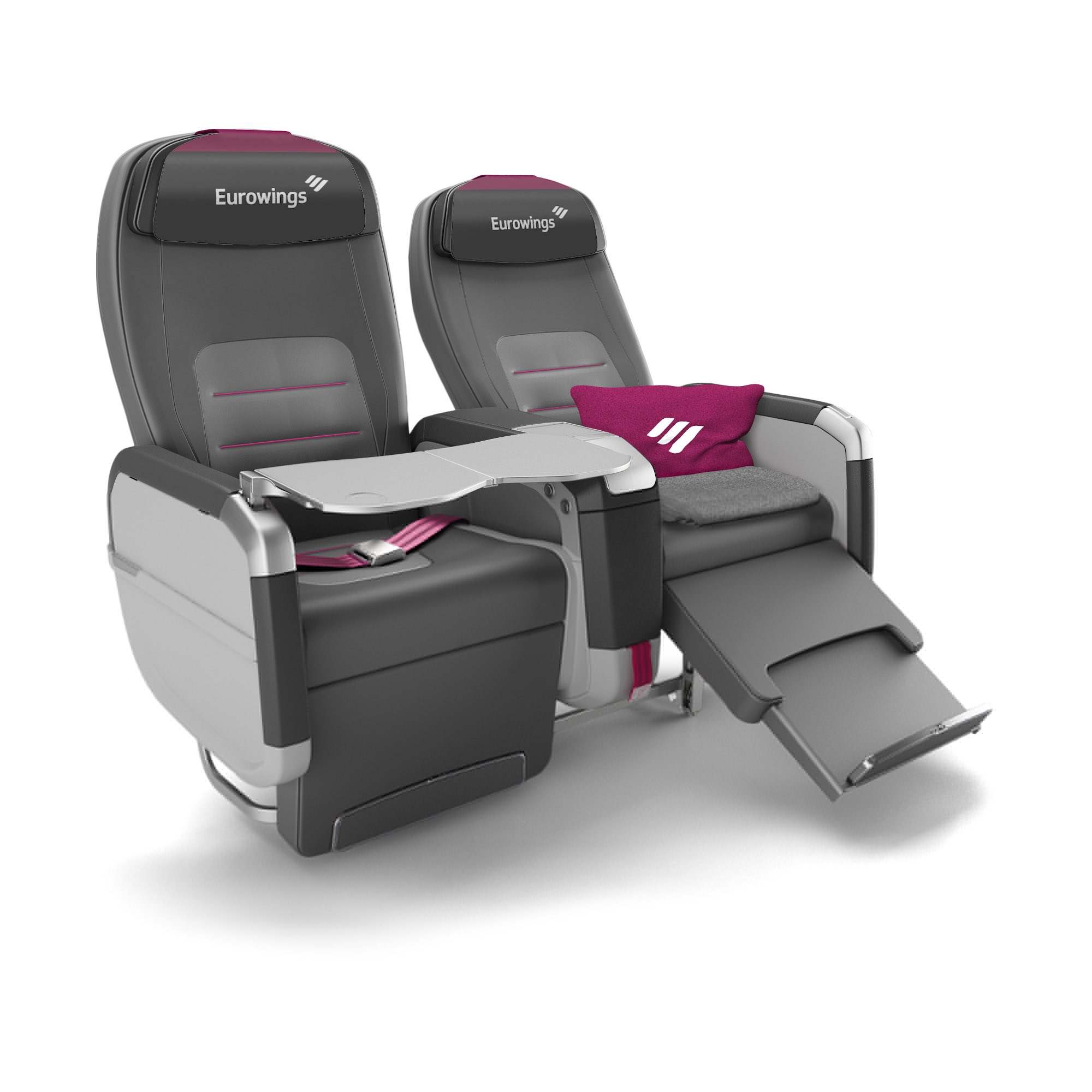 a grey and black recliner with a pink pillow