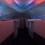 a inside of a plane with lights