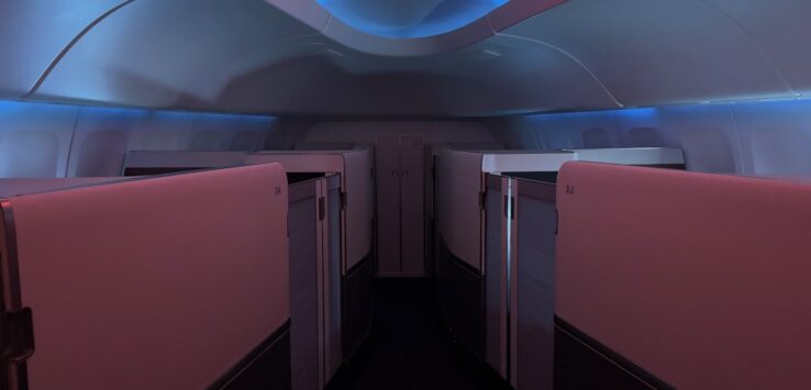 a inside of a plane with lights
