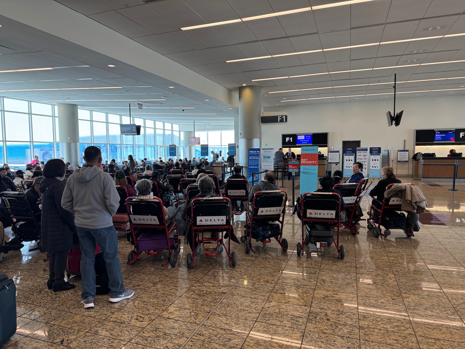 a group of people in a terminal