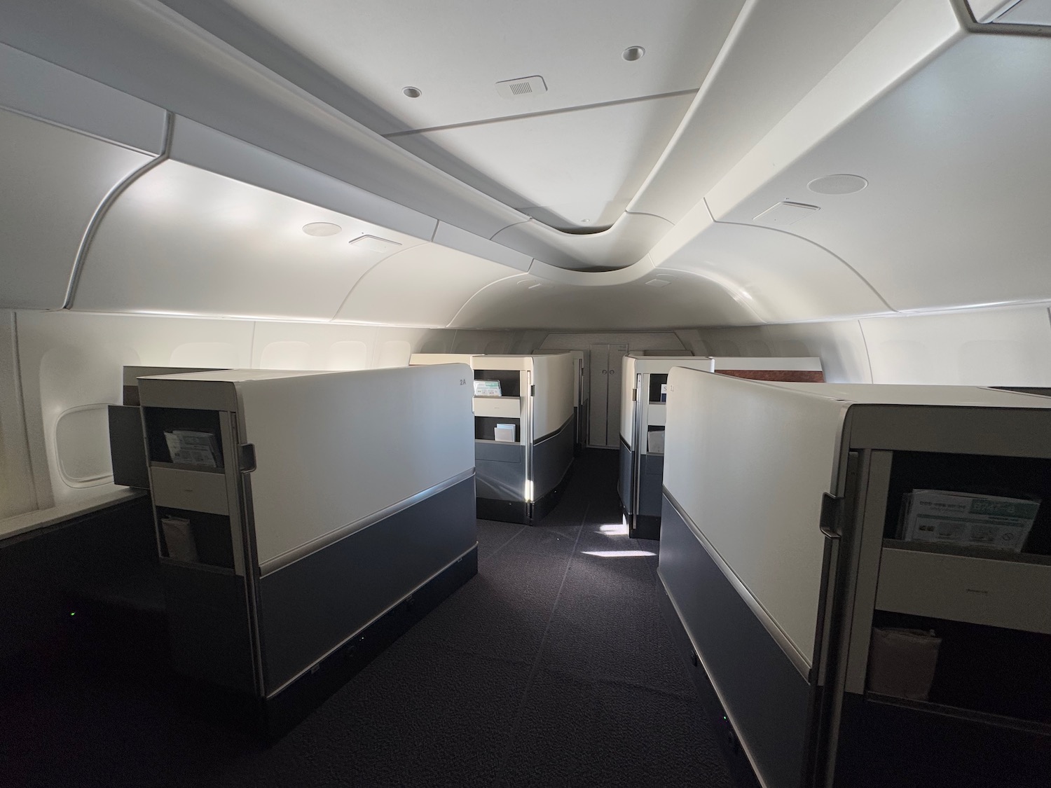 an airplane with white cubicles