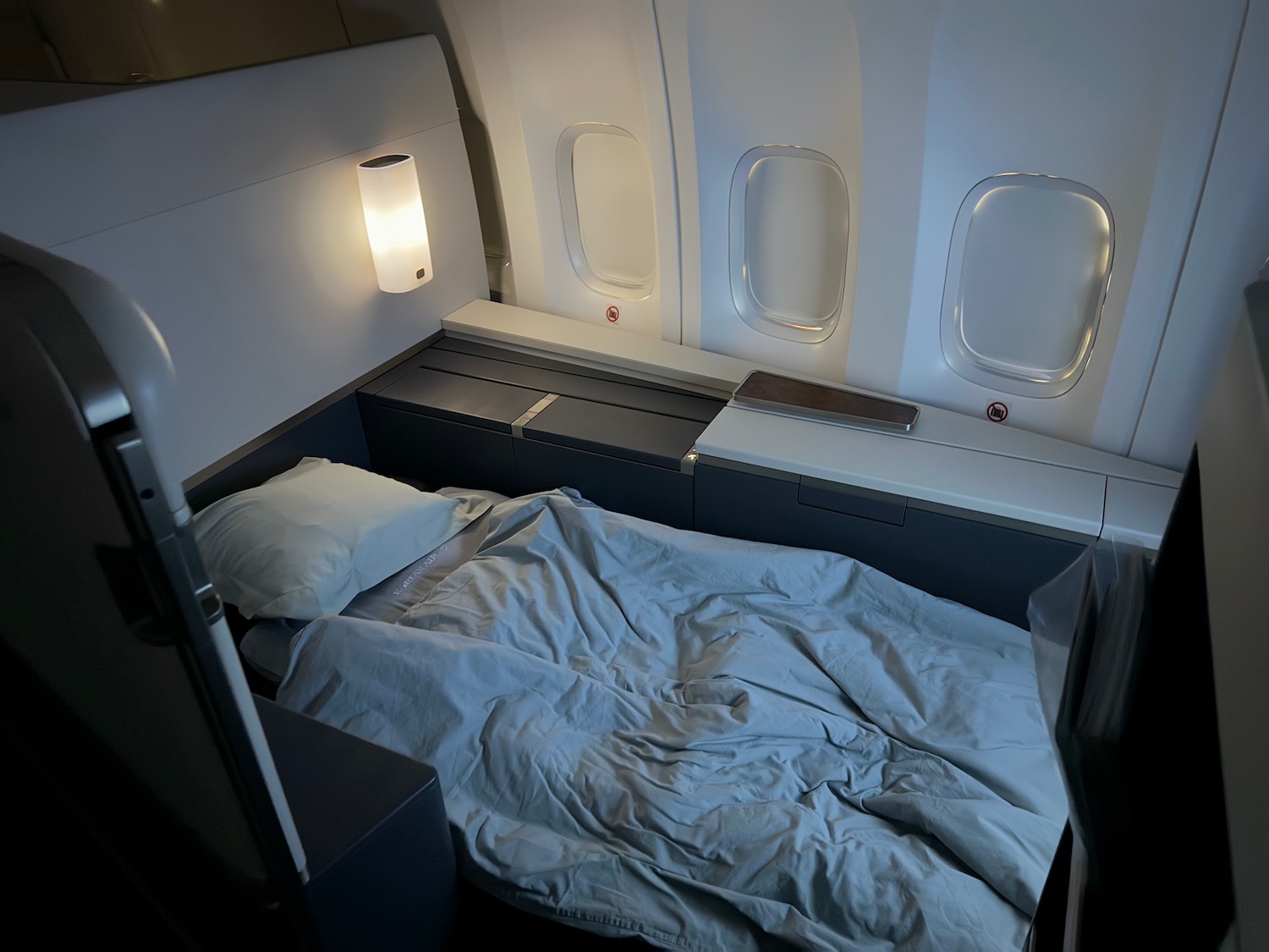 a bed in an airplane