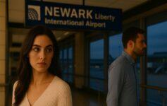 a woman looking at a man