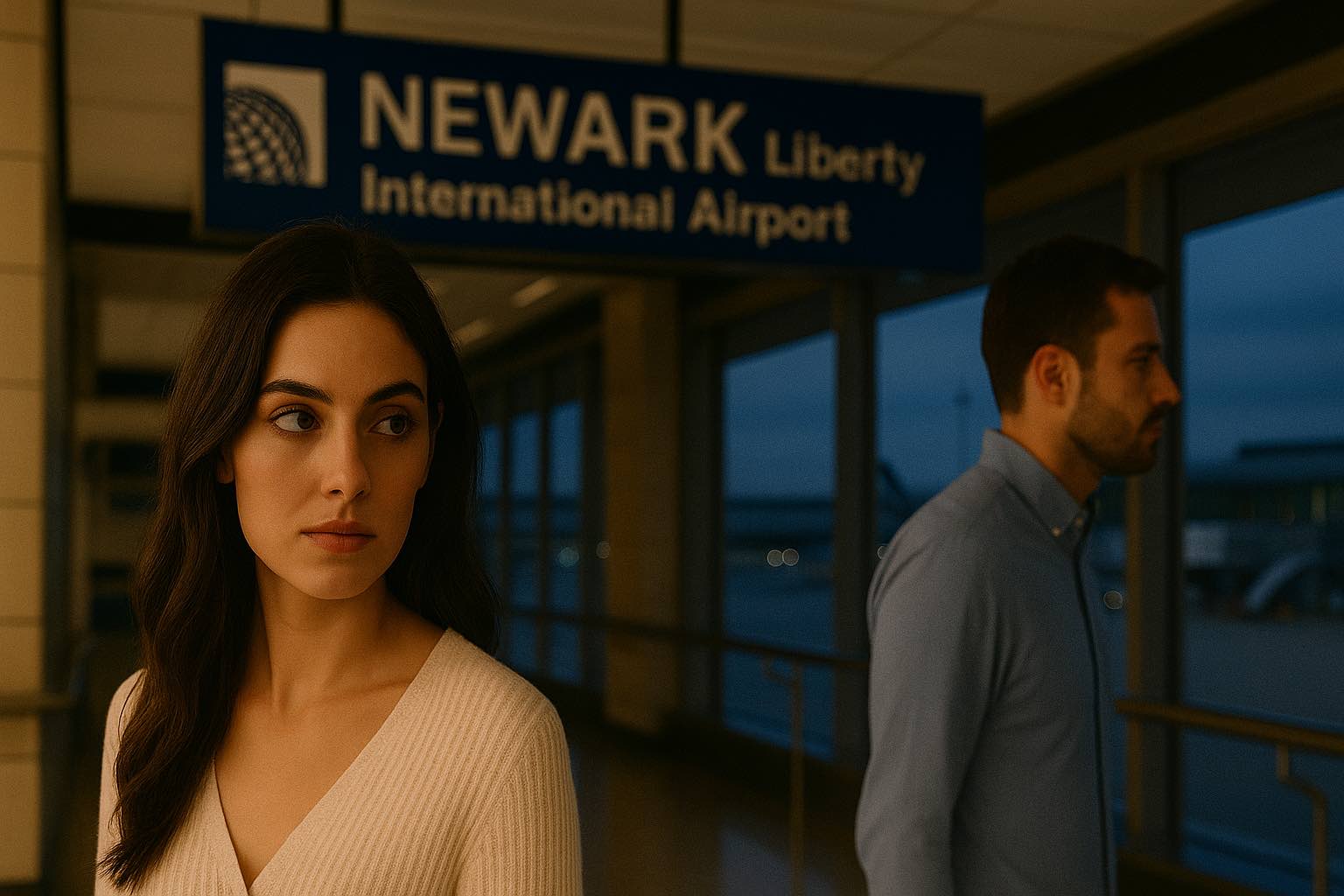 a woman looking at a man
