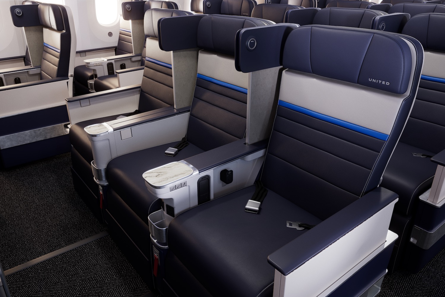 a row of seats in an airplane