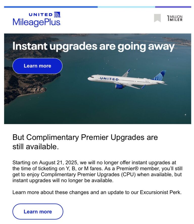 United Airlines Eliminates Instant Upgrades, Excursionist Perk