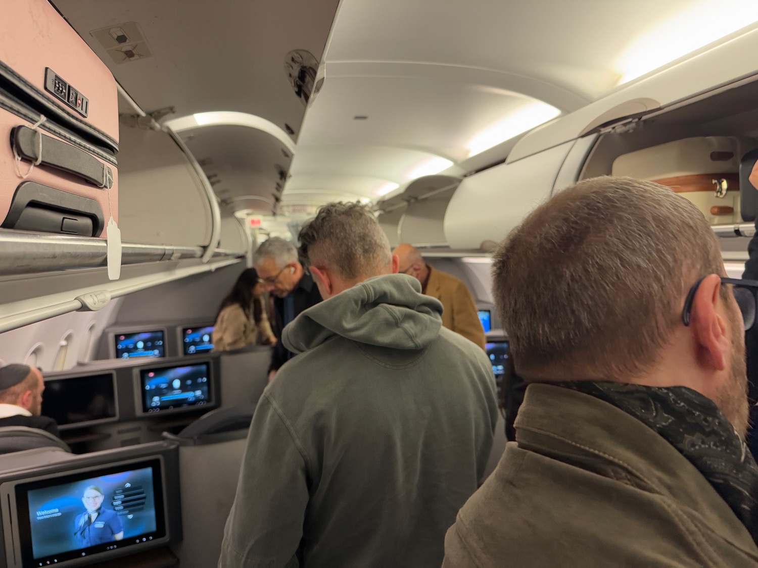 a group of people in an airplane