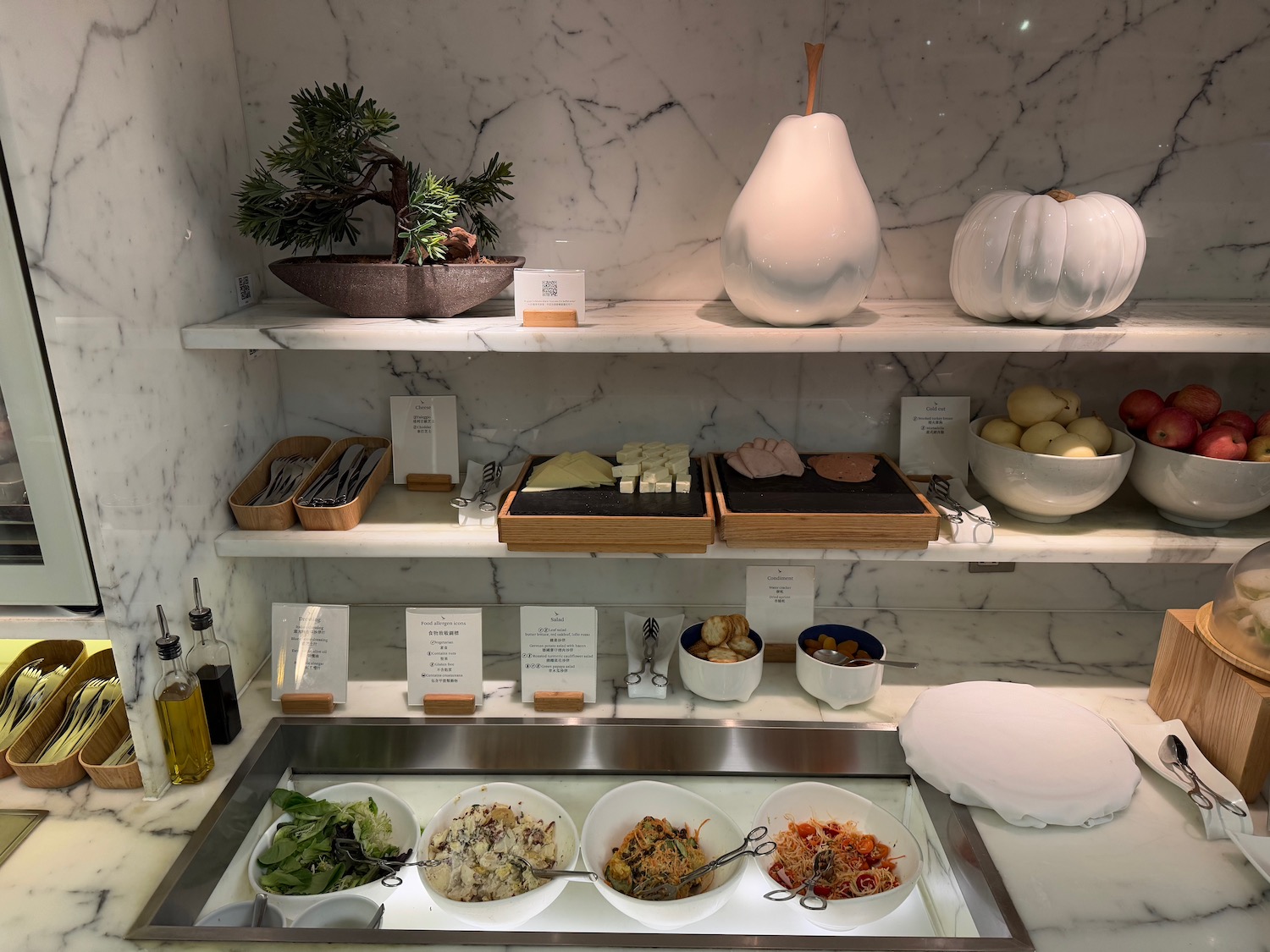 a counter with food on it